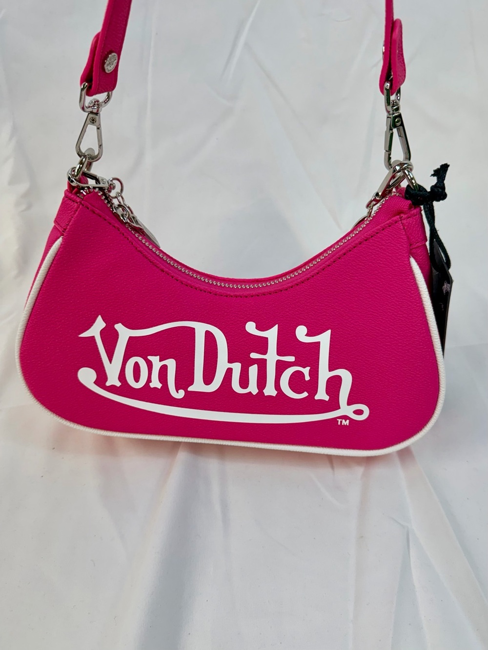 VON DUTCH CLASSIC HOT PINK & WHITE SHOULDER BAG Y2K